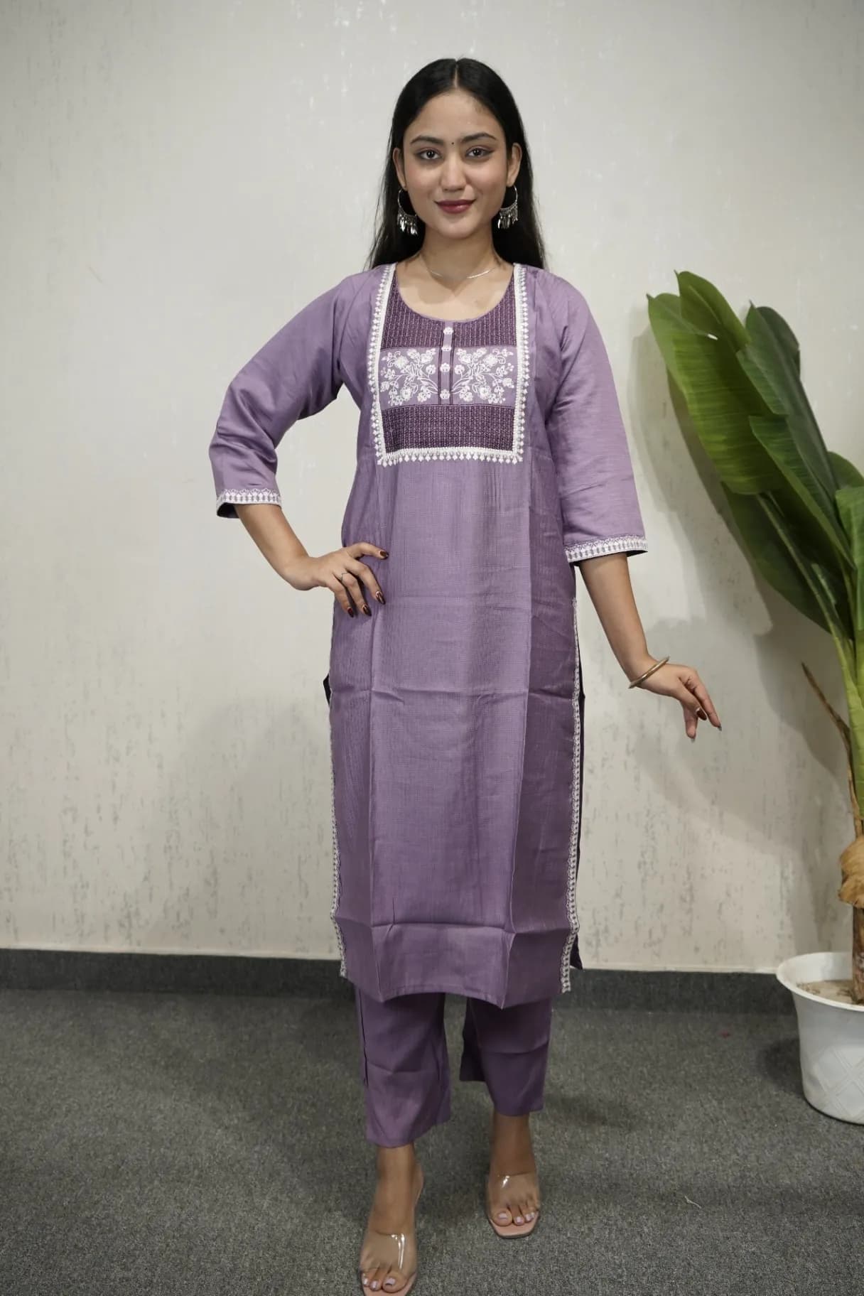Embroidered Straight Kurti Set