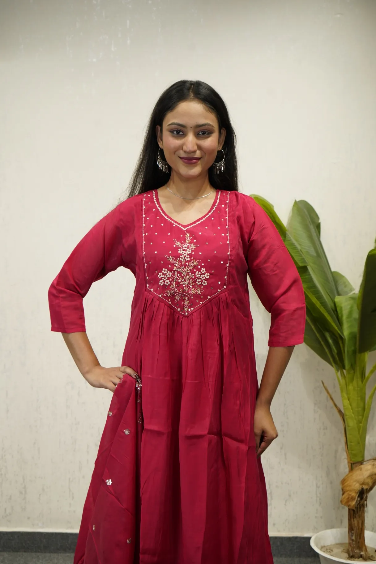 Embroidered Flared Kurti Set