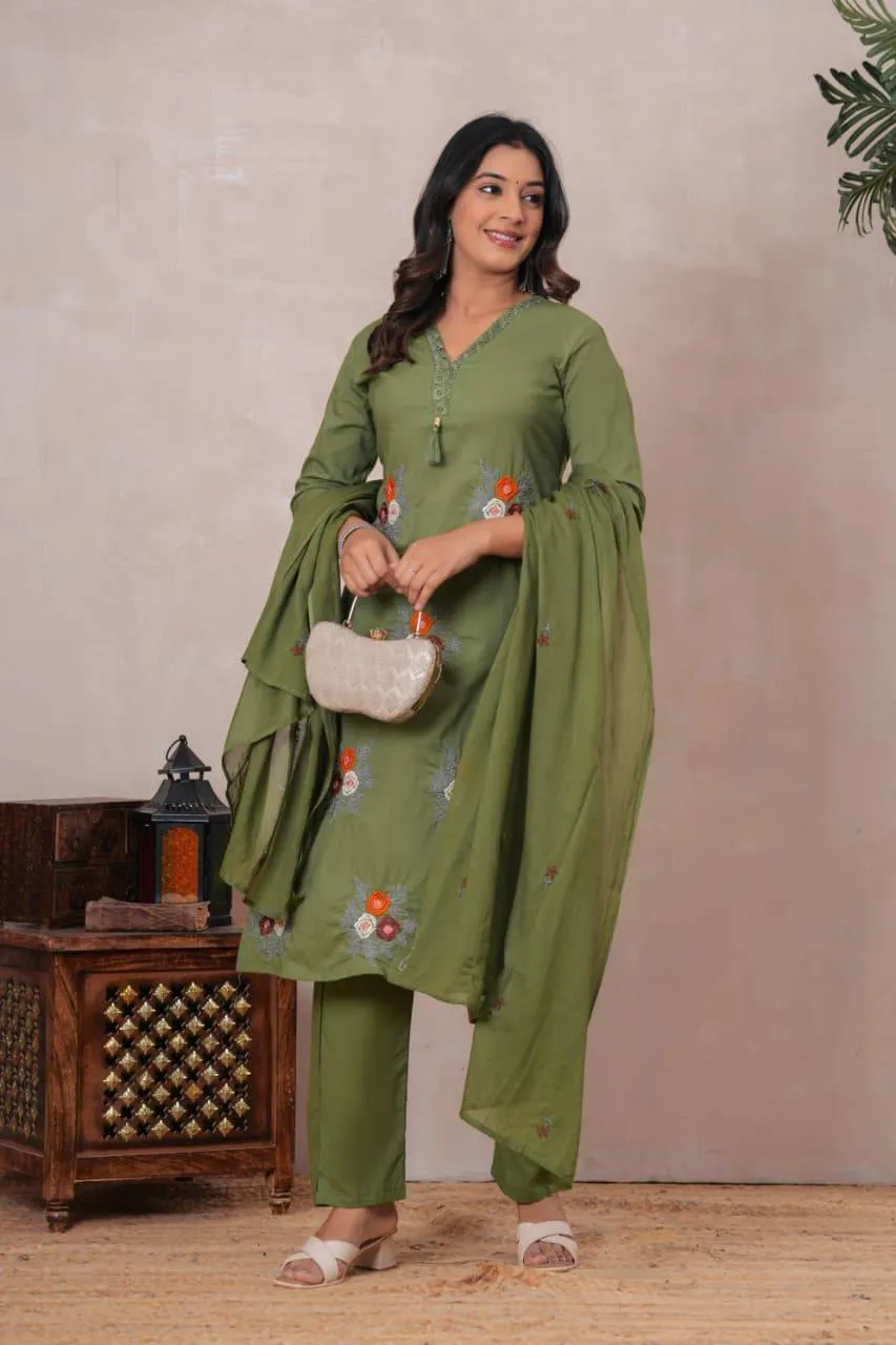Embroidered Straight Kurti Set